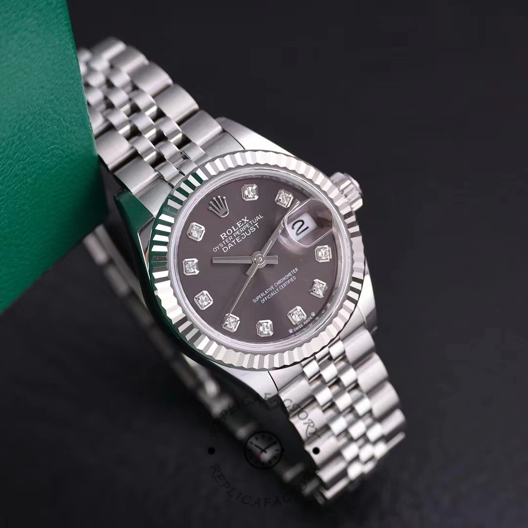 Rolex Datejust 279174 Stainless Steel Dark Grey Diamond Dial 28mm Lady Replica Watch