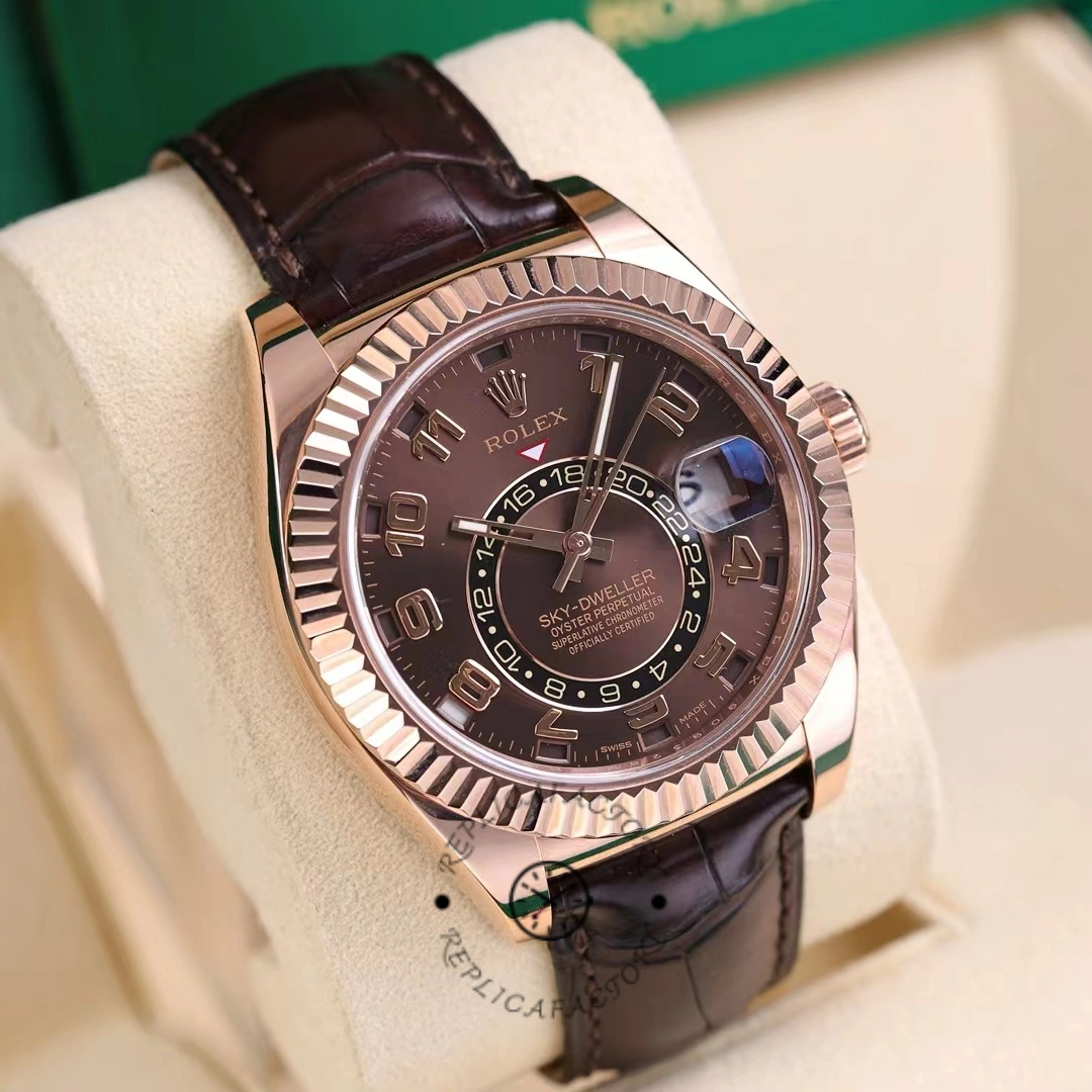Rolex Sky-Dweller 326135 Chocolate Arabic Sunray Brown Dial 42MM Mens Replica Watch