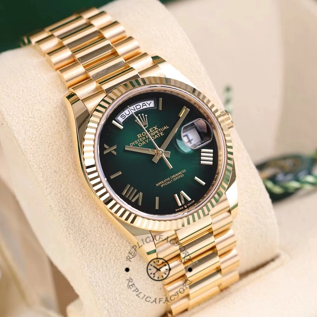 Rolex Day Date 36mm Fluted Bezel Green Ombre Dial President Bracelet m128238 0118
