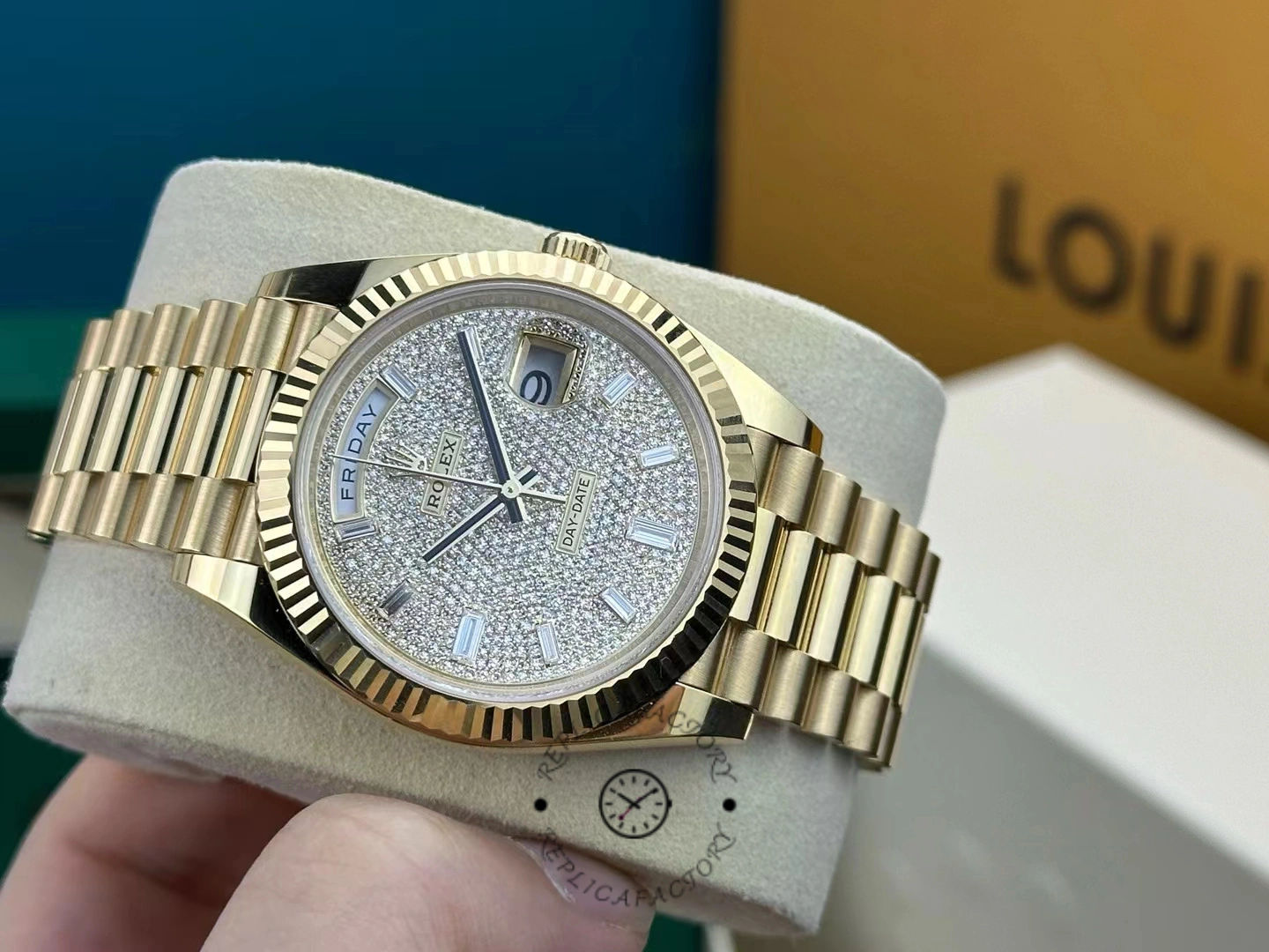 Rolex Day Date 40 Yellow Gold Pave Diamond Dial M228238 0054 Men's Watch