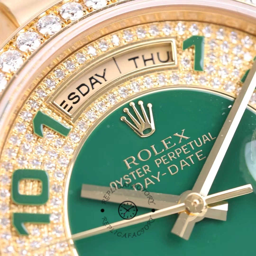 Rolex Day Date 118348 Green Diamond Dial Yellow Gold 36mm Unisex Replica Watch