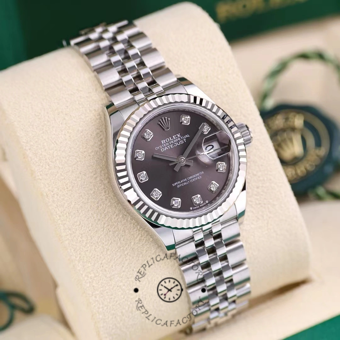 Rolex Datejust 279174 Stainless Steel Dark Grey Diamond Dial 28mm Lady Replica Watch