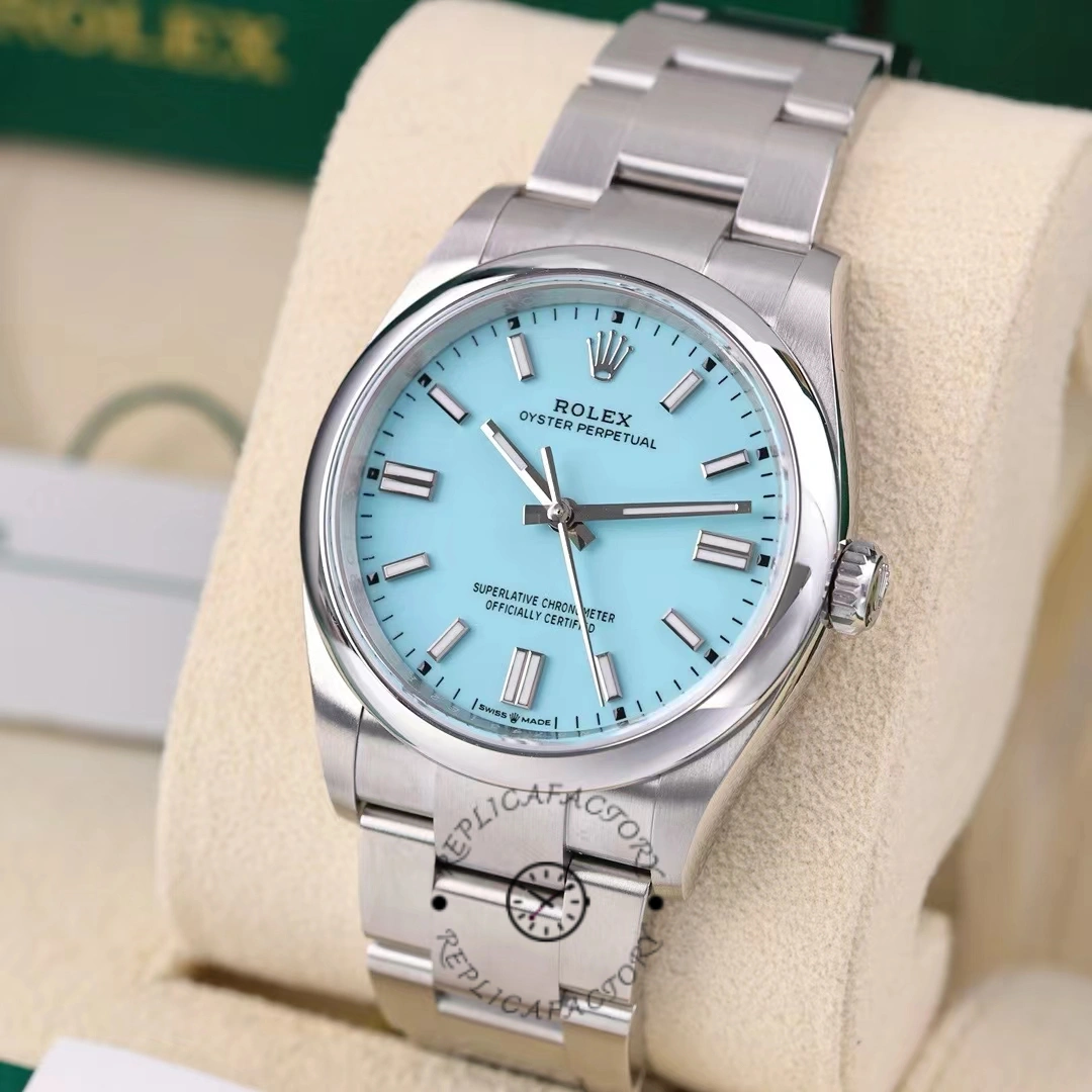 2024 Rolex Oyster Perpetual 126000 Stainless Steel Baby Blue Dial Replica Watch