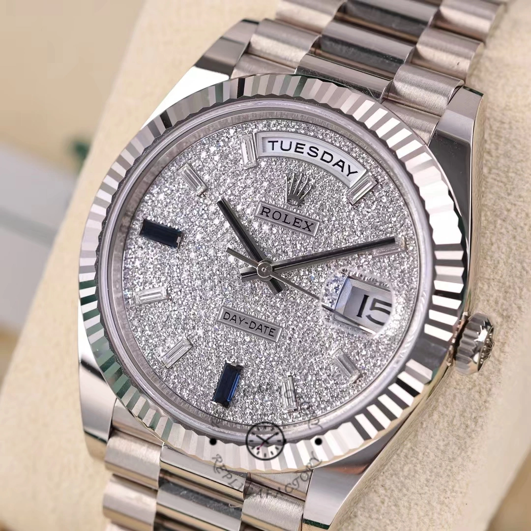 Rolex Day-Date 228239 Diamond Paved Dial Fluted Bezel 40mm Mens Replica Watch