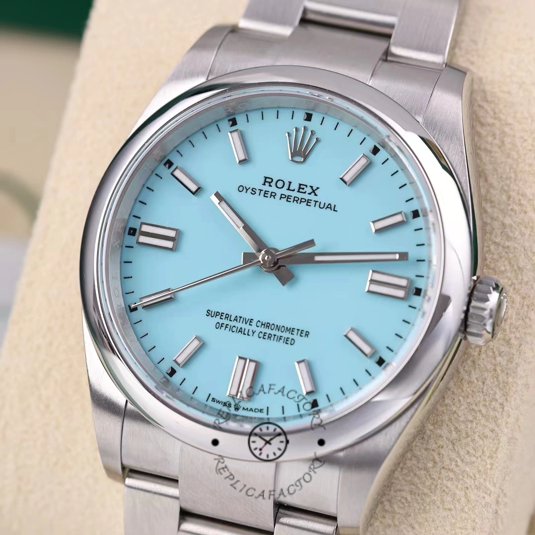 2024 Rolex Oyster Perpetual 126000 Stainless Steel Baby Blue Dial Replica Watch