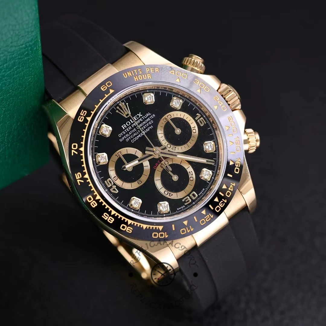 Rolex Daytona 116518LN Yellow Gold Black Diamond Dial 40mm Mens Replica Watch