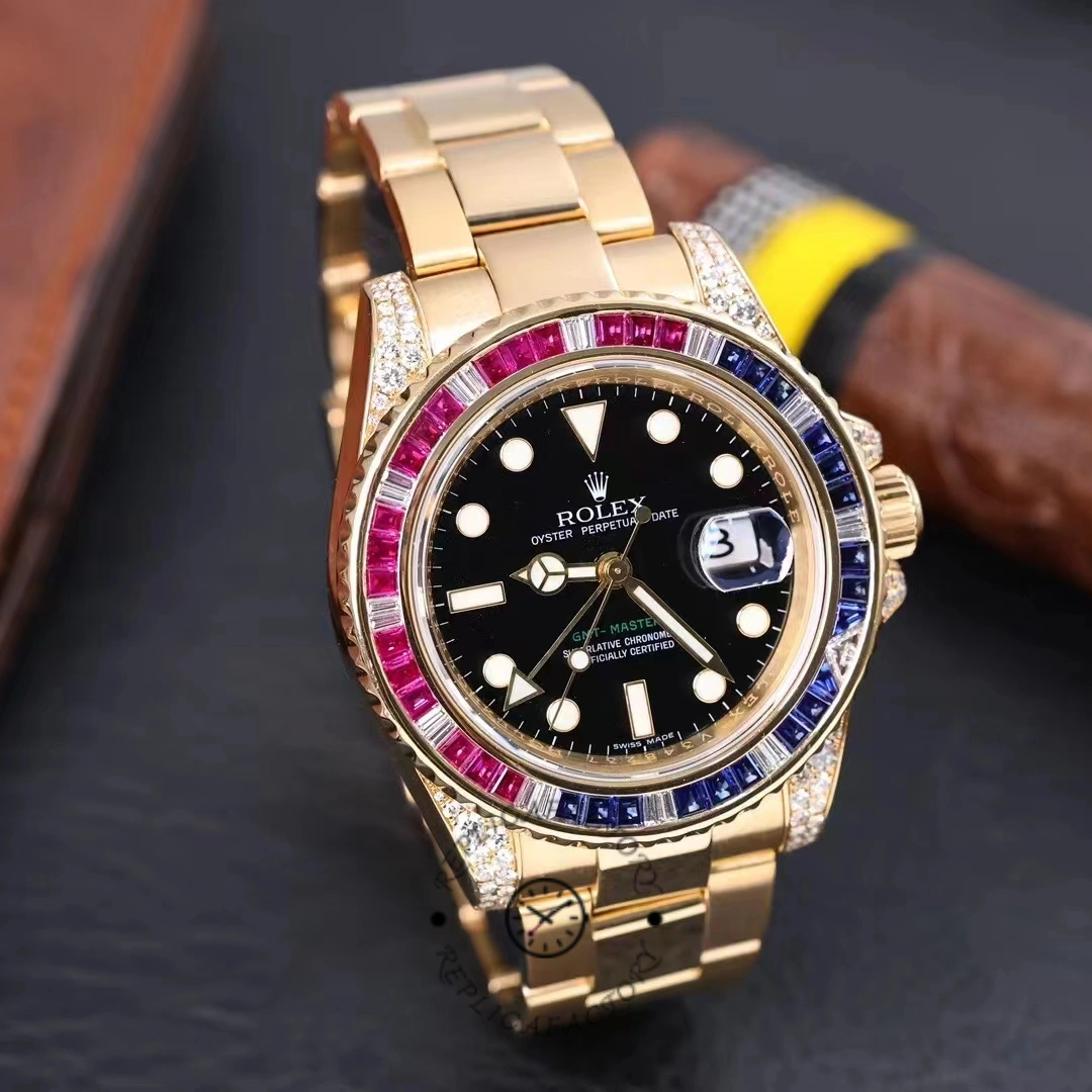 Rolex GMT-Master II 116758 Oyster Bracelet Black Dial Diamonds 40mm Mens Replica Watch