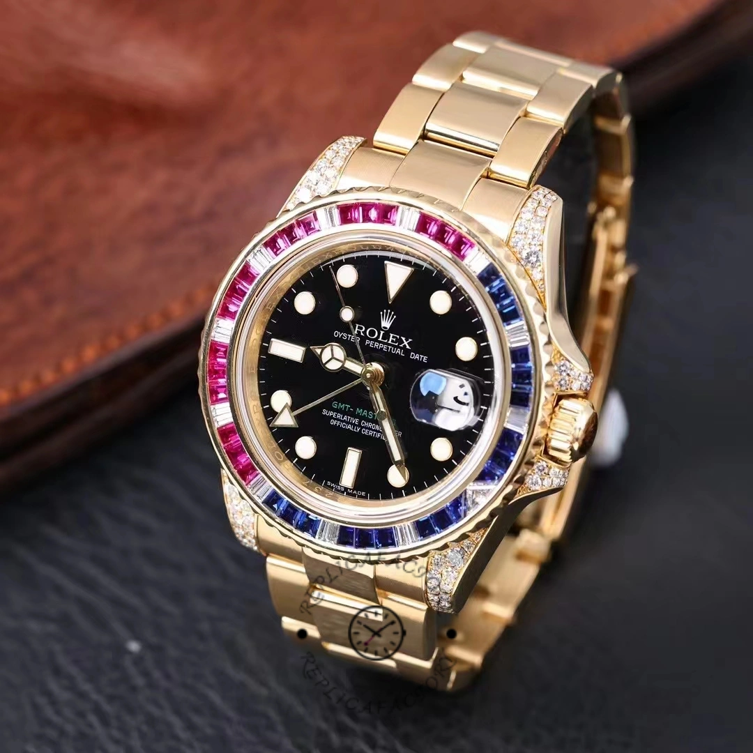 Rolex GMT-Master II 116758 Oyster Bracelet Black Dial Diamonds 40mm Mens Replica Watch