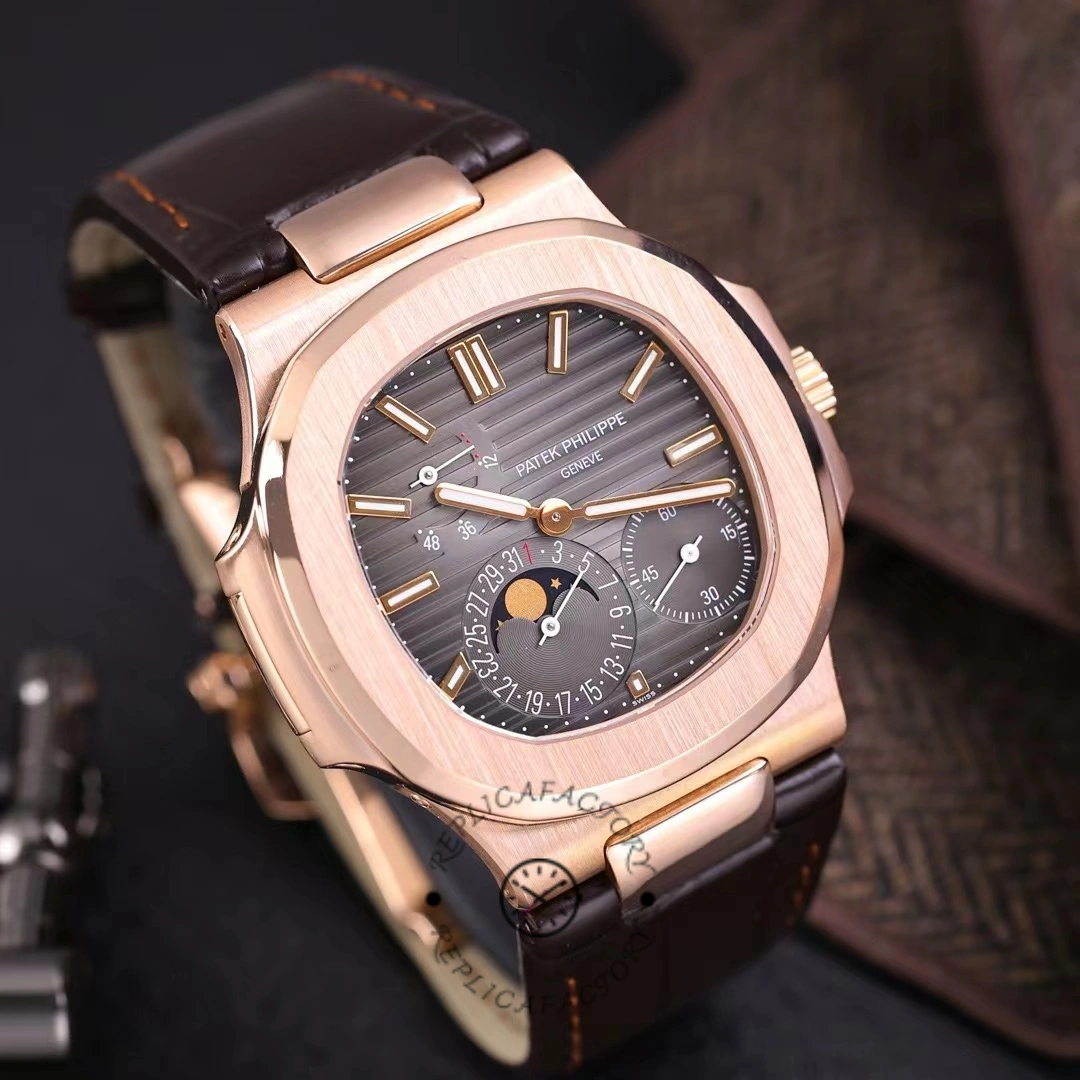 Patek Philippe Nautilus Moon Phases Rose & White Gold Slate Brown Dial 5712GR 001