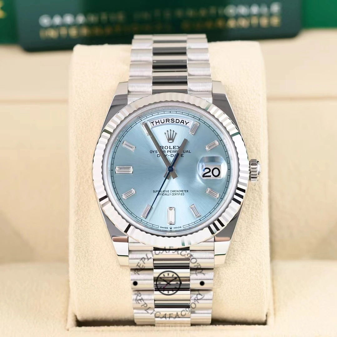 Rolex Day Date 40mm Platinum 228236 0006 Ice Blue Baguette