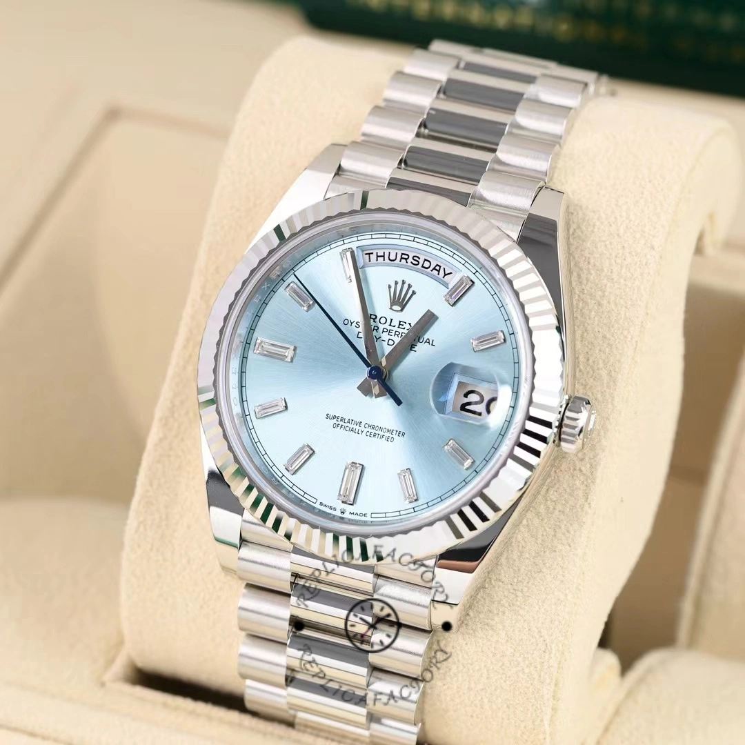 Rolex Day Date 40mm Platinum 228236 0006 Ice Blue Baguette