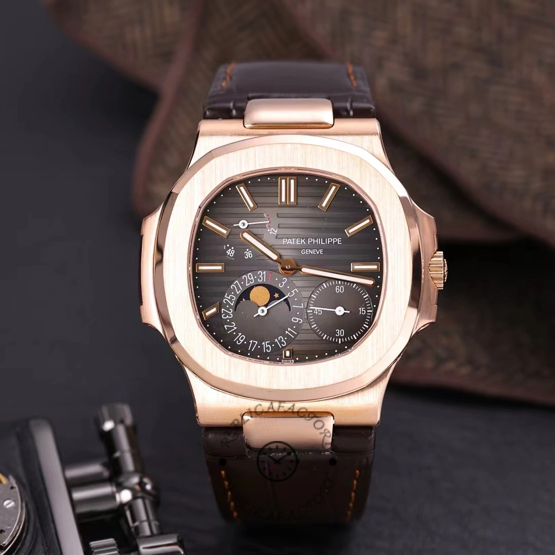 Patek Philippe Nautilus Moon Phases Rose & White Gold Slate Brown Dial 5712GR 001