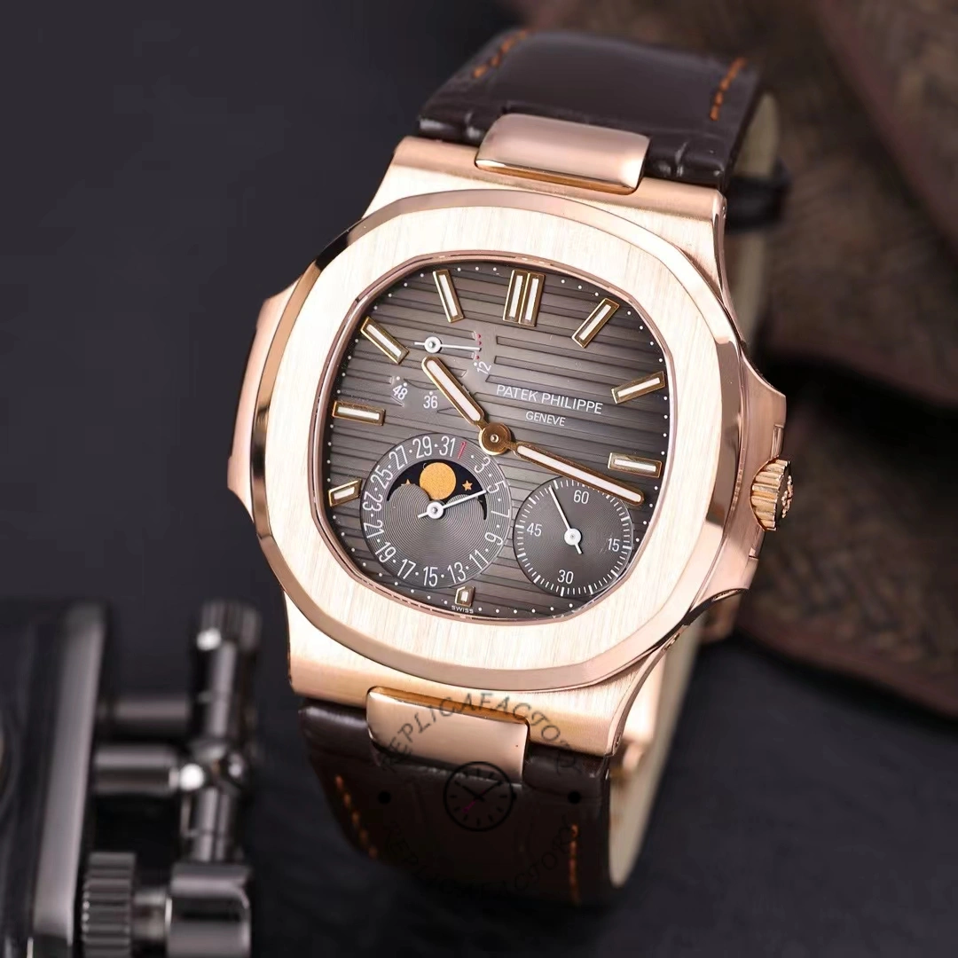 Patek Philippe Nautilus Moon Phases Rose & White Gold Slate Brown Dial 5712GR 001