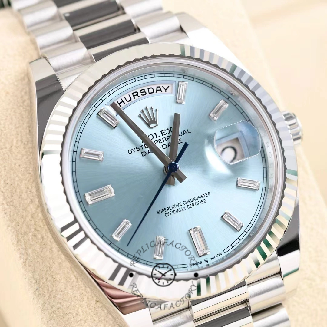 Rolex Day Date 40mm Platinum 228236 0006 Ice Blue Baguette
