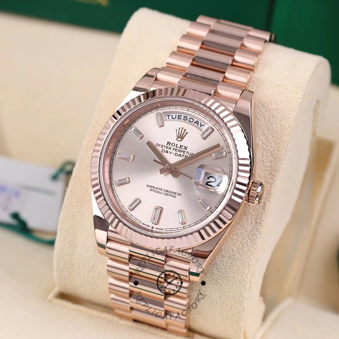 Rolex Day-Date 228235 Sundust Index Dial Fluted Bezel 40mm Mens Replica Watch