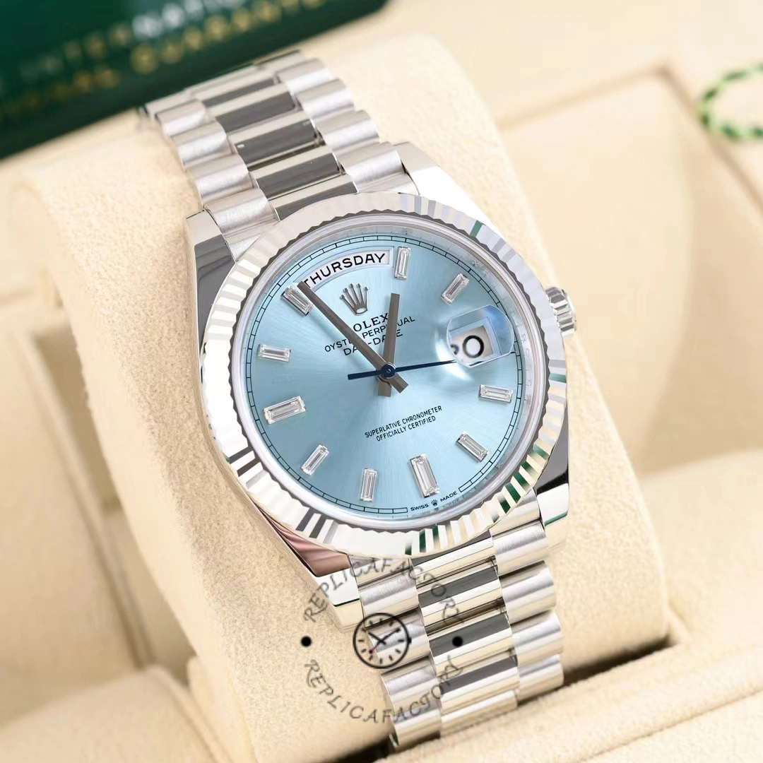 Rolex Day Date 40mm Platinum 228236 0006 Ice Blue Baguette