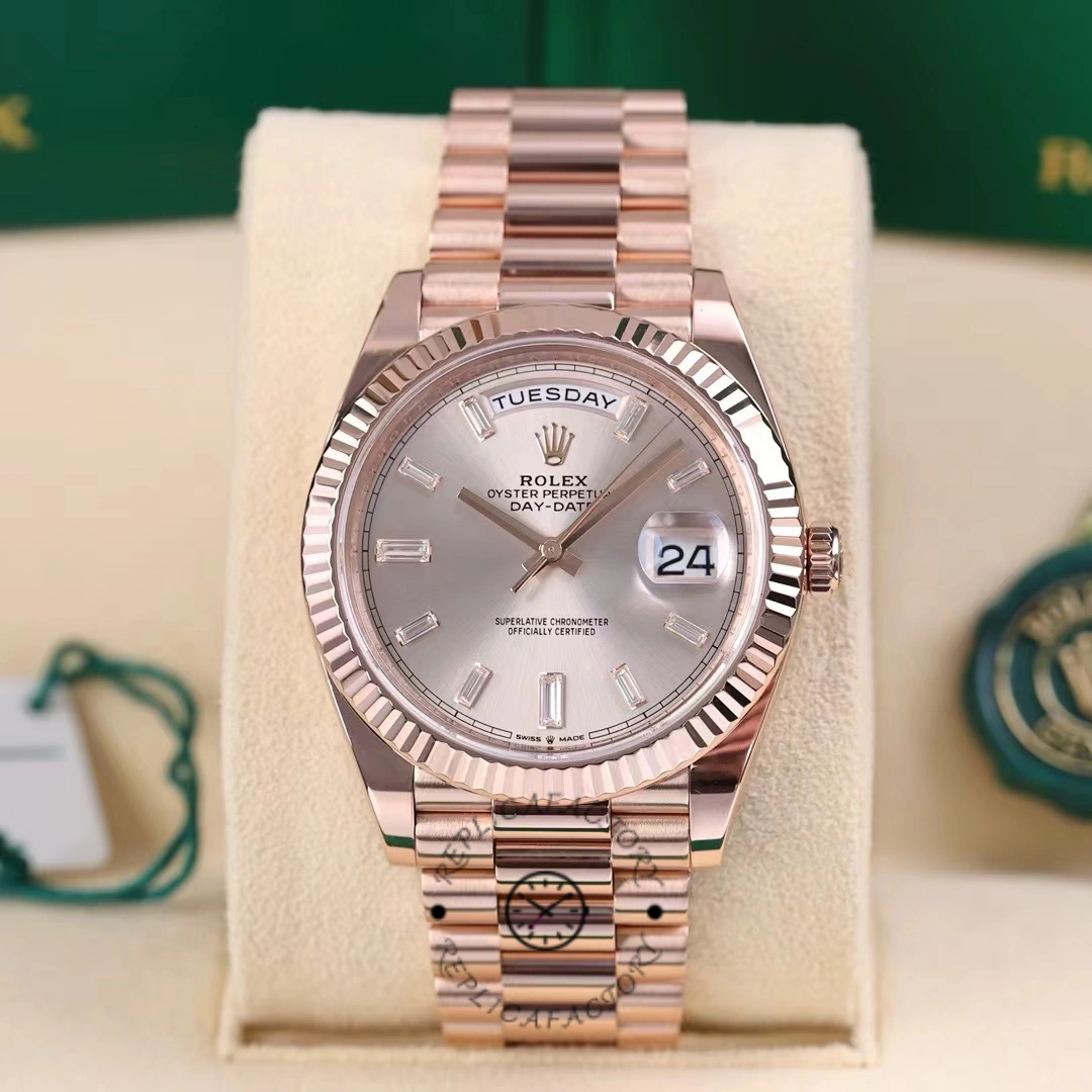 Rolex Day-Date 228235 Sundust Index Dial Fluted Bezel 40mm Mens Replica Watch
