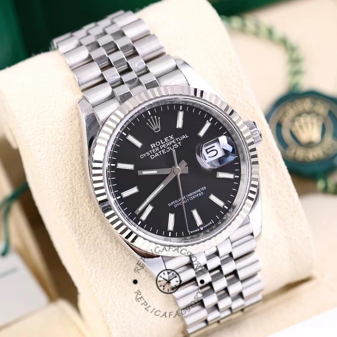 Rolex Datejust 126234 Fluted Bezel Black Index Dial 36MM Unisex Replica Watch