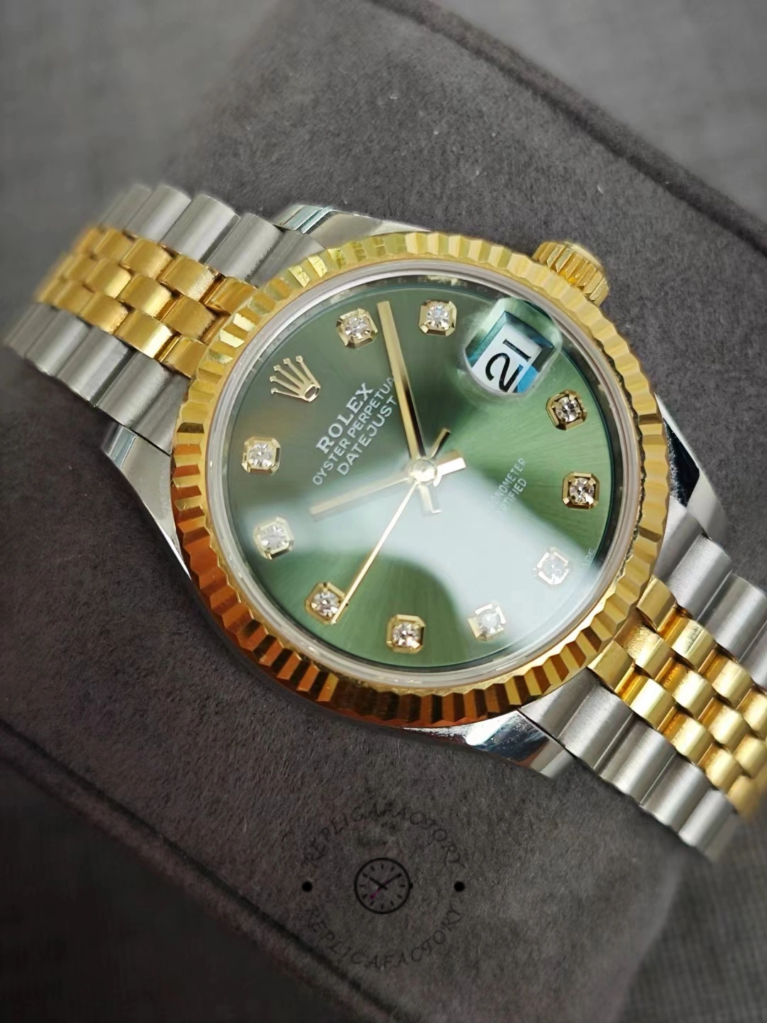 Rolex Datejust 31 278273 green sunray dial with diamond markers after 2 years