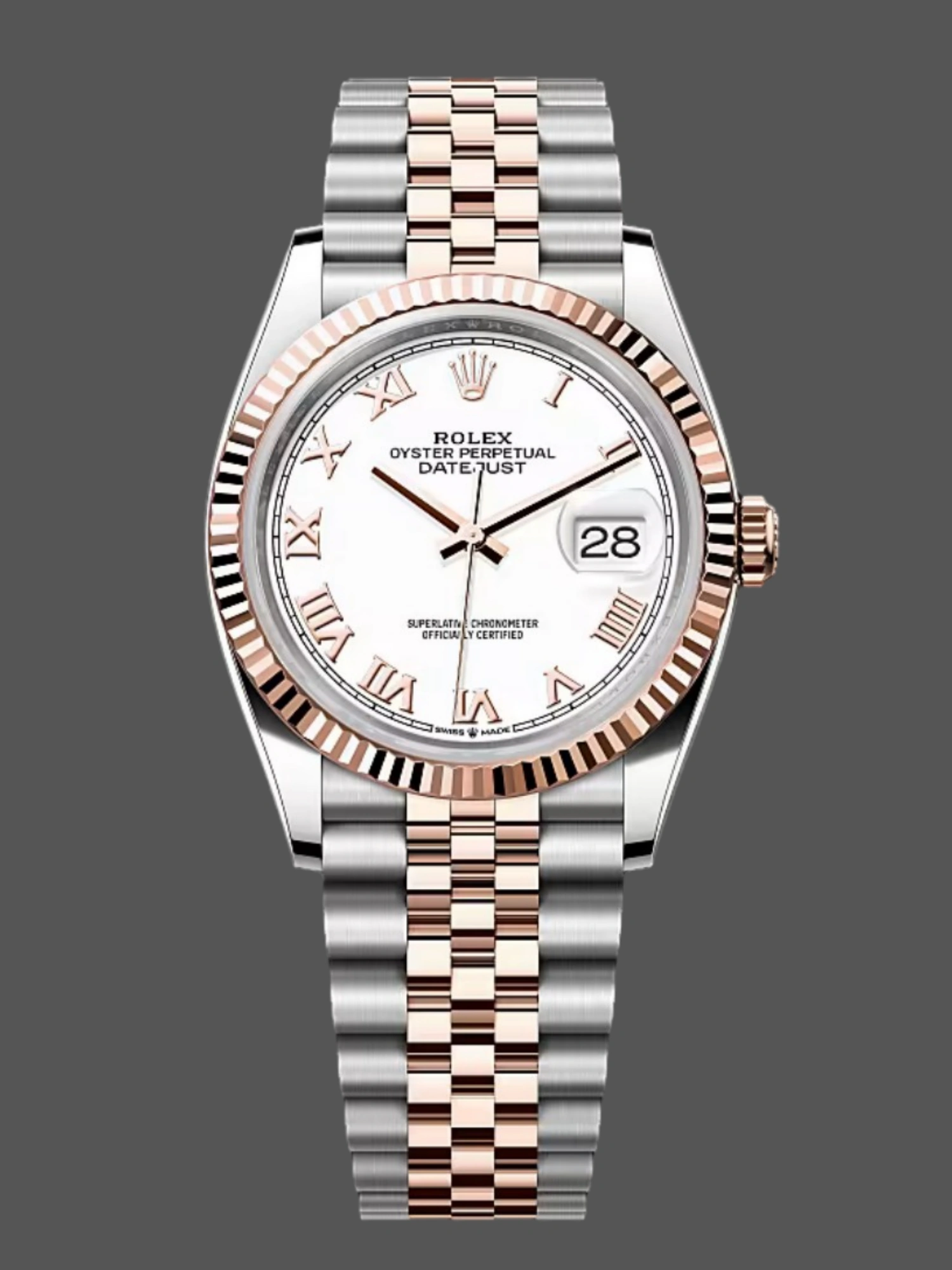 Rolex Datejust m126231 0015 36mm White Roman Steel & Rose Gold Women's Watch