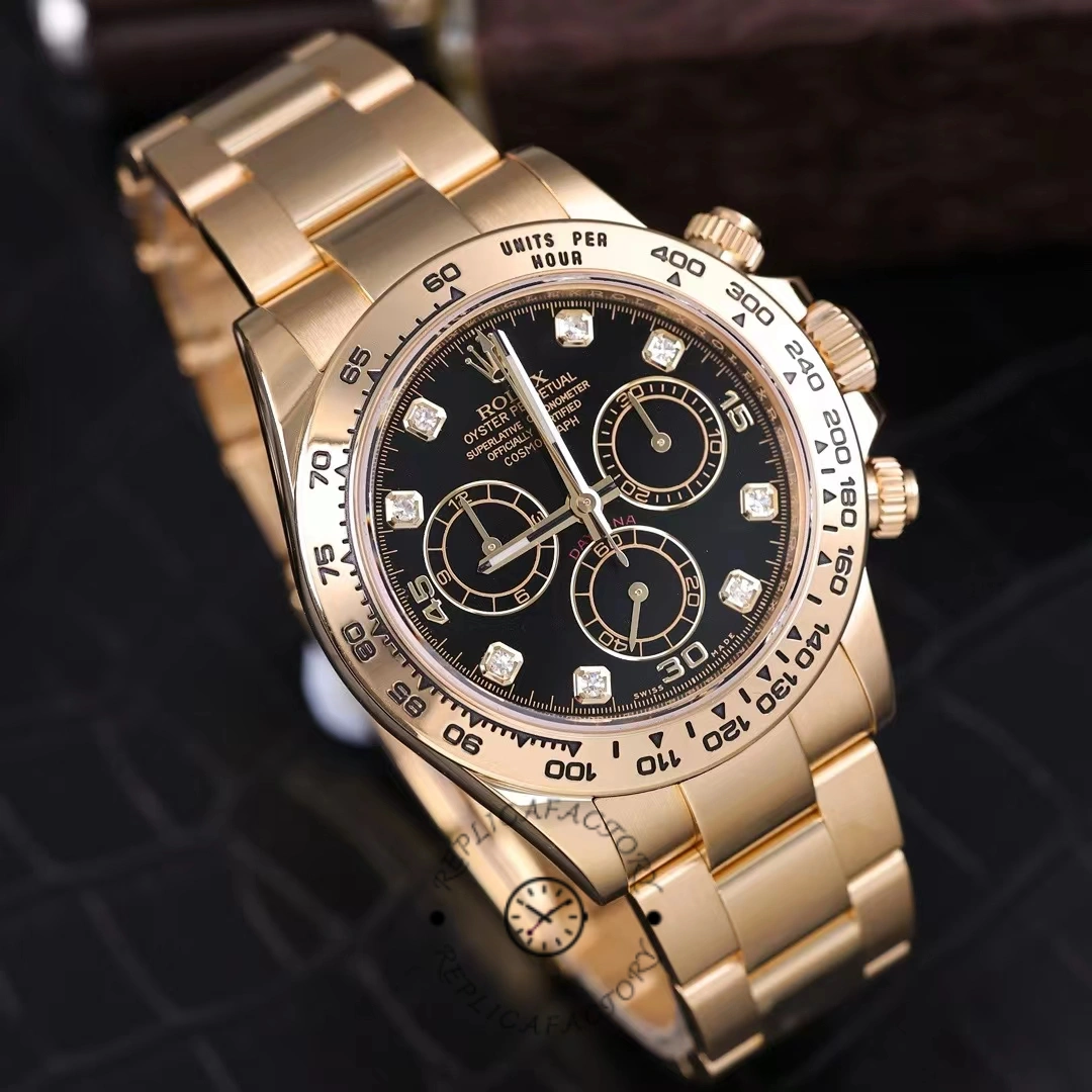 Rolex Daytona 116508 Yellow Gold Black Diamond Dial 40MM Mens Replica Watch