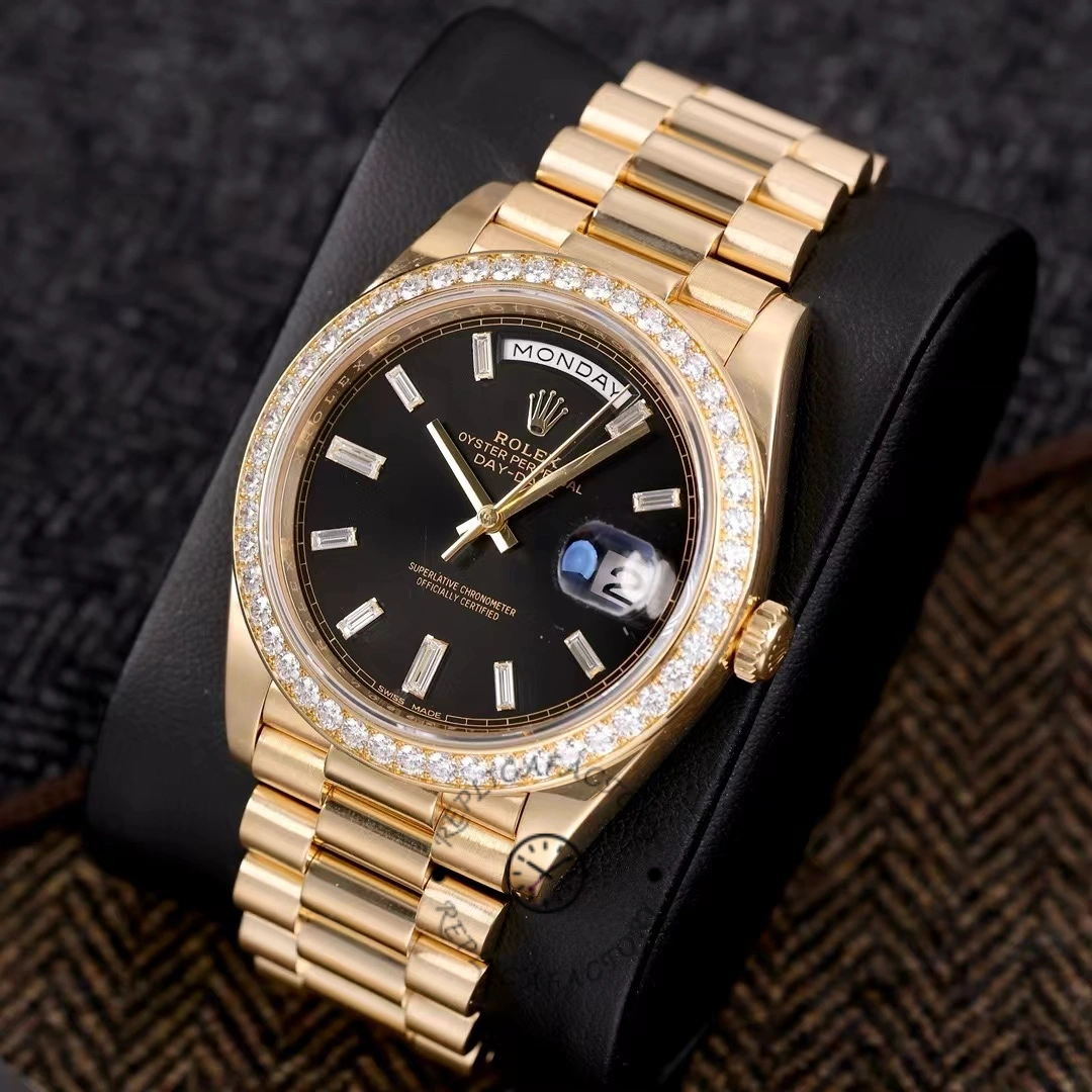 Rolex Day-Date 228348RBR 0039 Black Diamond Dial Diamond Bezel 40mm Mens Replica Watch