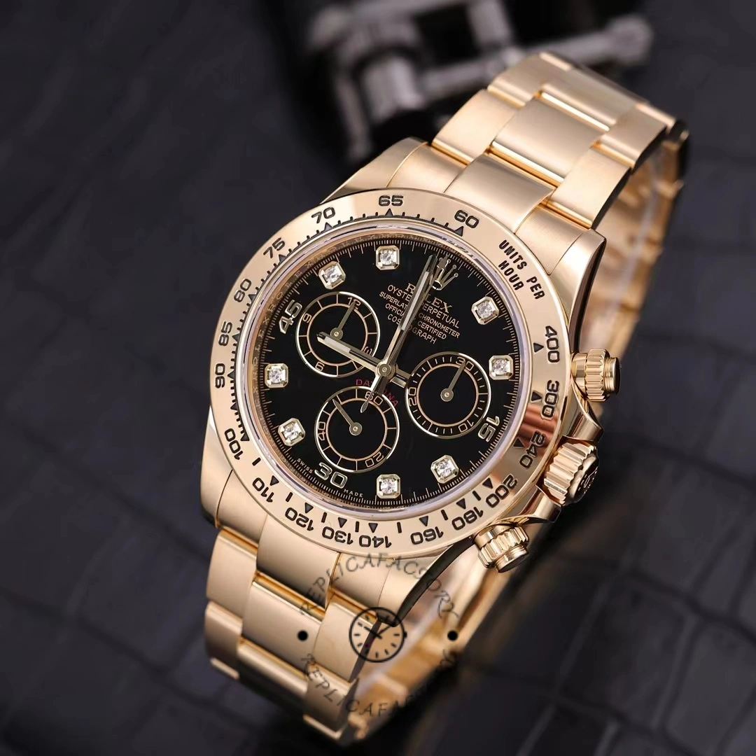 Rolex Daytona 116508 Yellow Gold Black Diamond Dial 40MM Mens Replica Watch