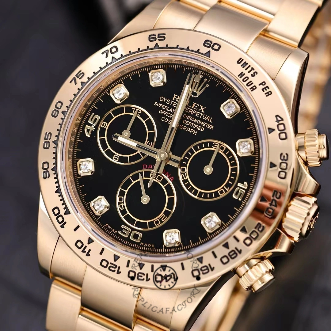 Rolex Daytona 116508 Yellow Gold Black Diamond Dial 40MM Mens Replica Watch