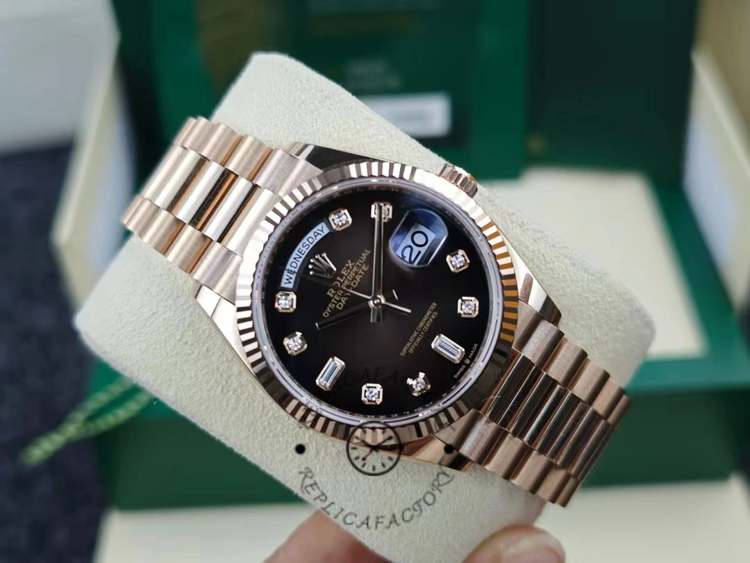 Rolex Day-Date 128235 Everose Gold Brown Ombre Diamond Dial 36MM Unisex Replica Watch