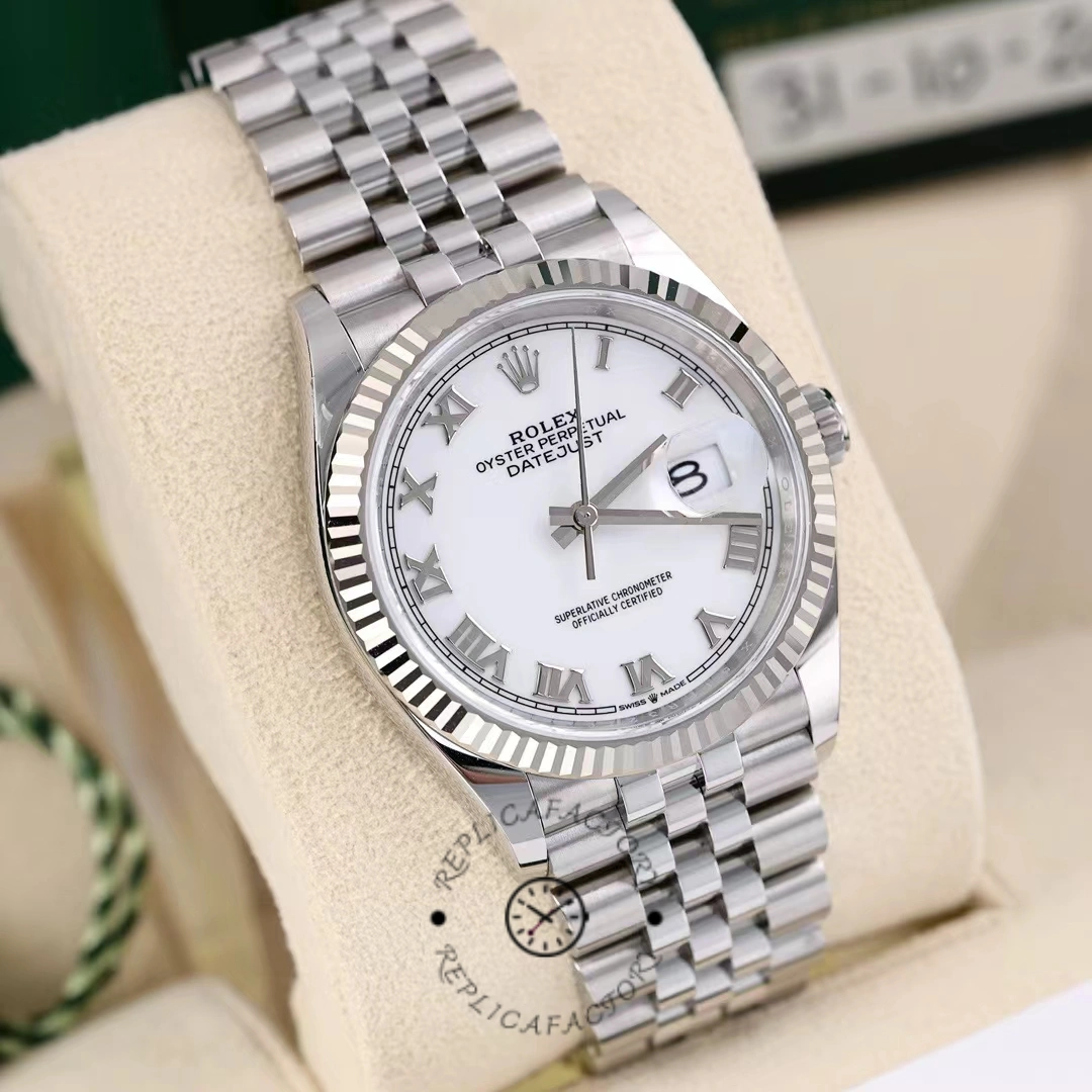 Rolex Datejust 126234 Fluted Bezel White Roman Dial 36MM Unisex Replica Watch
