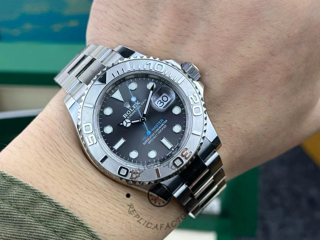 Rolex Yacht-Master 126622 wrist shot dark rhodium dial platinum bezel
