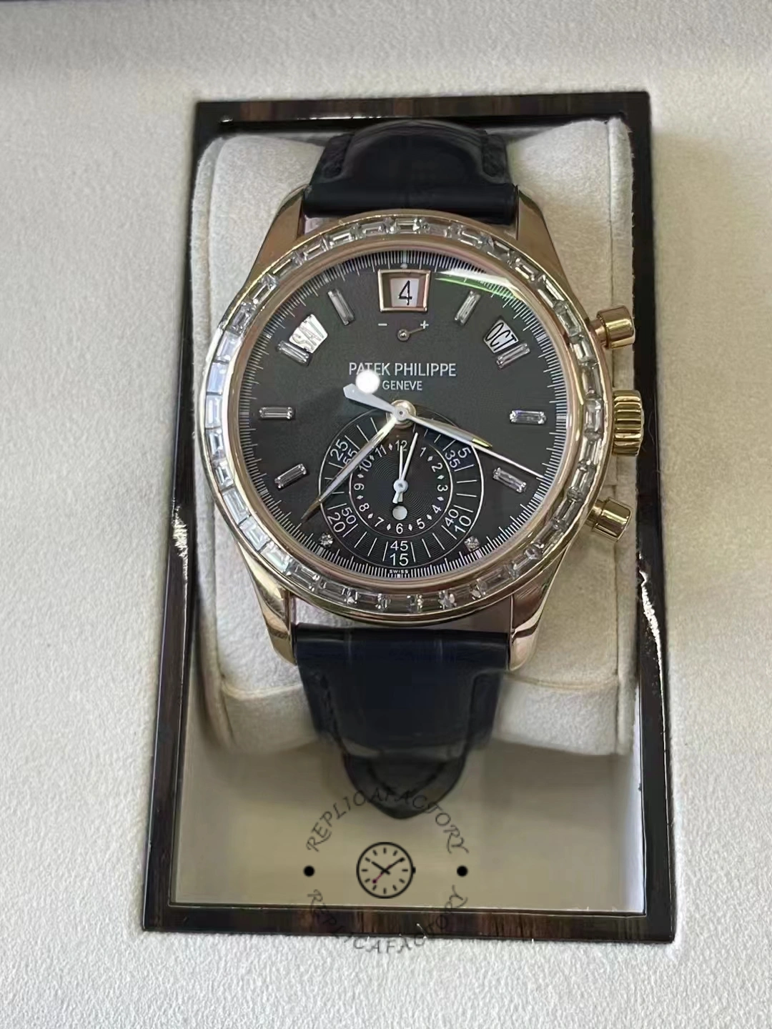 Patek Philippe Complications Annual Calendar Flyback Chrono 18k Rose Baguette Diamond 5961R-010