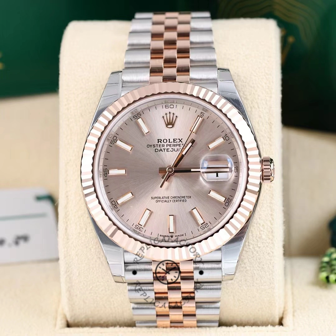 Rolex Datejust 41mm Two Tone Rose Gold Jubilee Band Sundust Index Dial 126331 0010