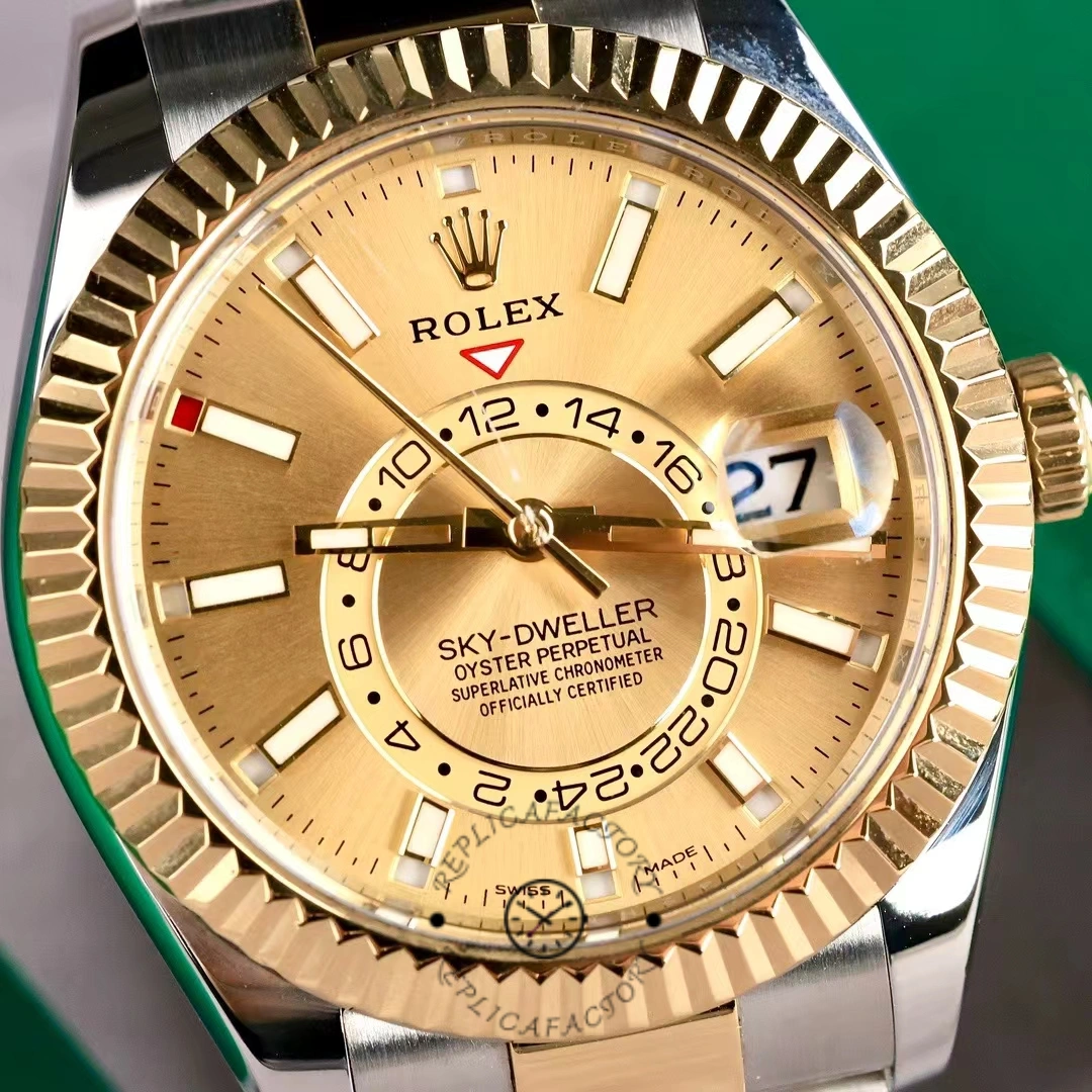 Rolex Sky-Dweller 326933 Champagne Dial Stainless Steel 42MM Mens Replica Watch
