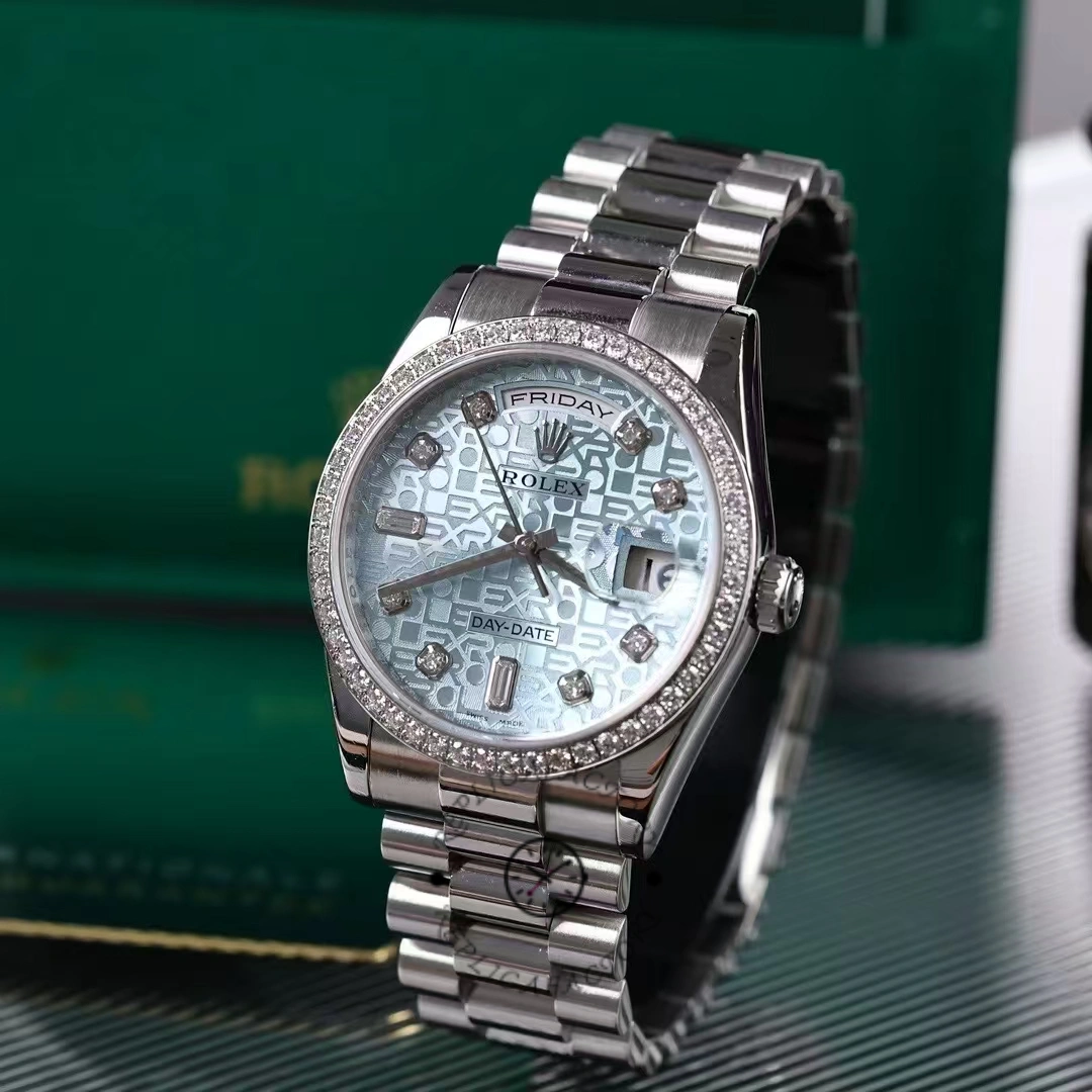 Rolex Day Date 118346 Blue Diamond Dial Platinum 36mm Unisex Replica Watch