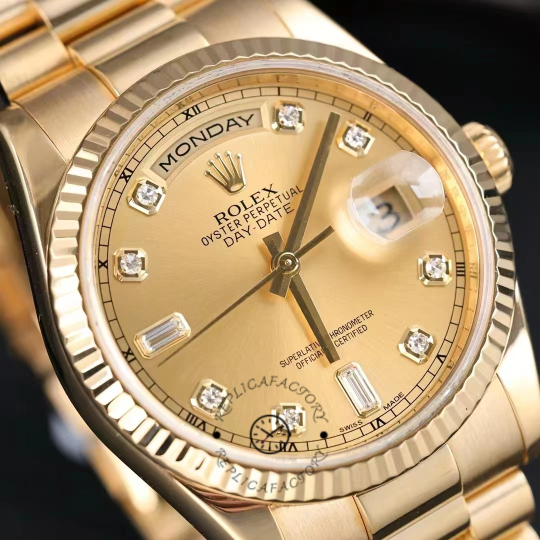 Rolex Day-Date 118238 Yellow Gold Diamond Champagne Dial 36mm Unisex Replica Watch