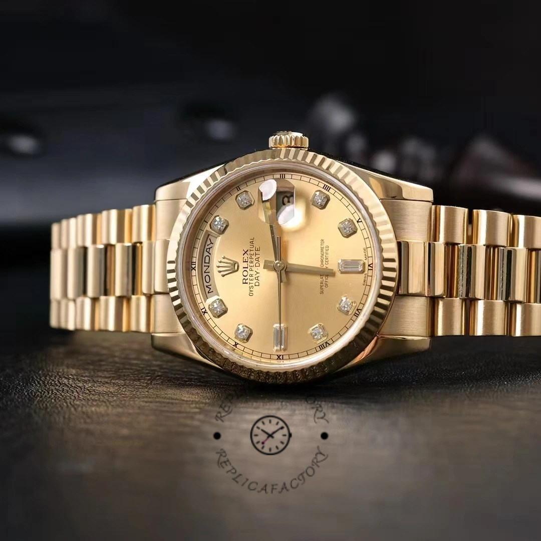 Rolex Day-Date 118238 Yellow Gold Diamond Champagne Dial 36mm Unisex Replica Watch