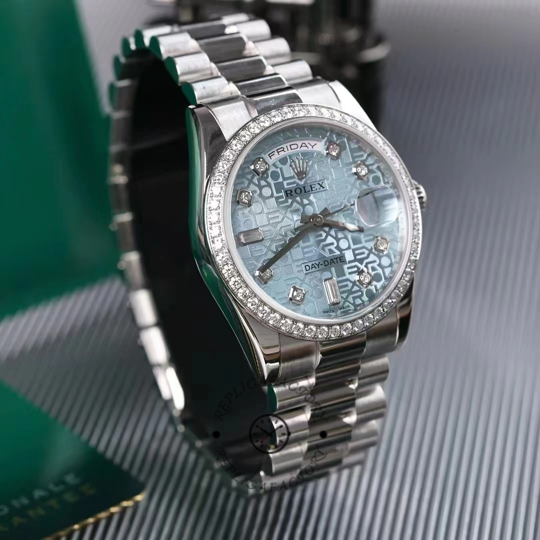 Rolex Day Date 118346 Blue Diamond Dial Platinum 36mm Unisex Replica Watch