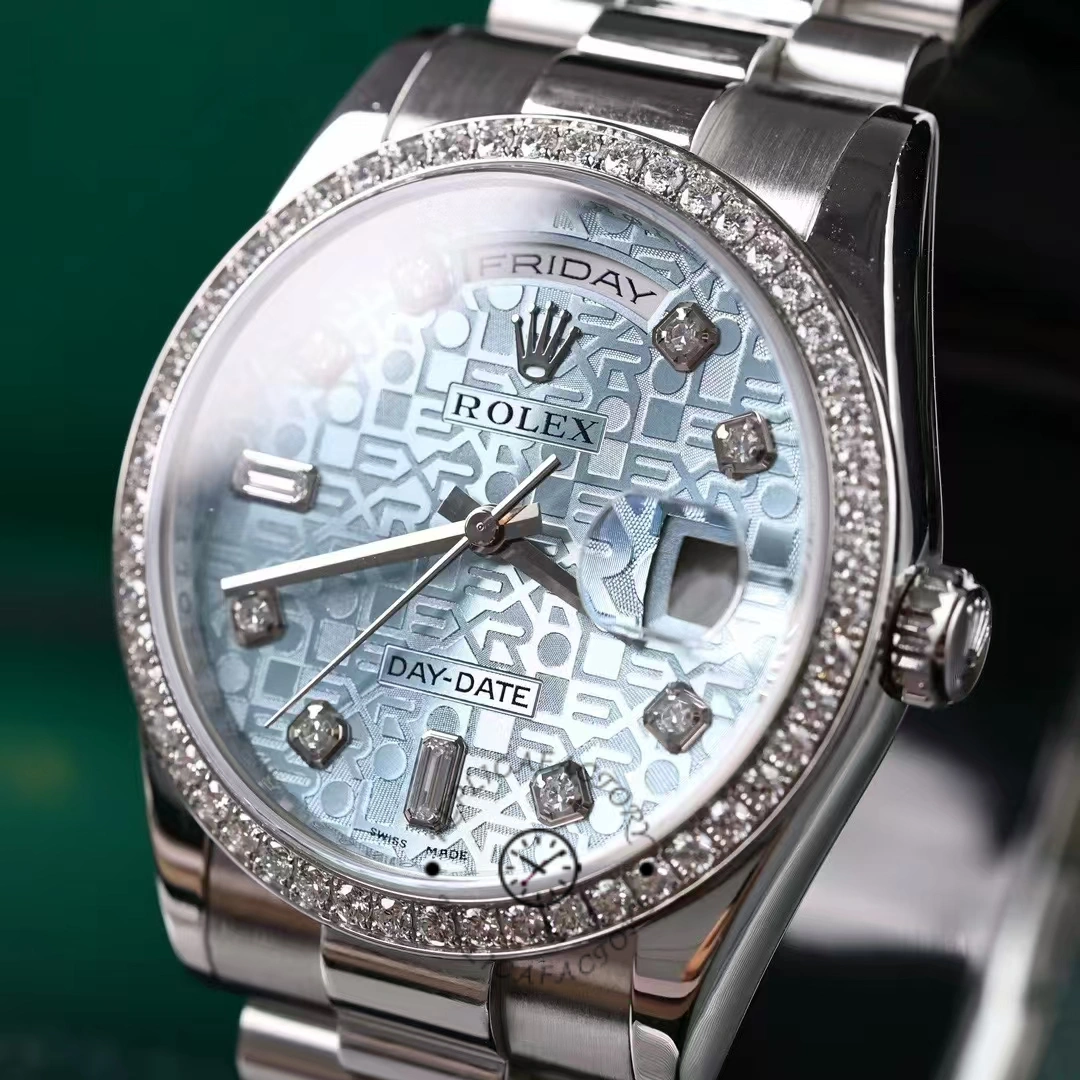 Rolex Day Date 118346 Blue Diamond Dial Platinum 36mm Unisex Replica Watch