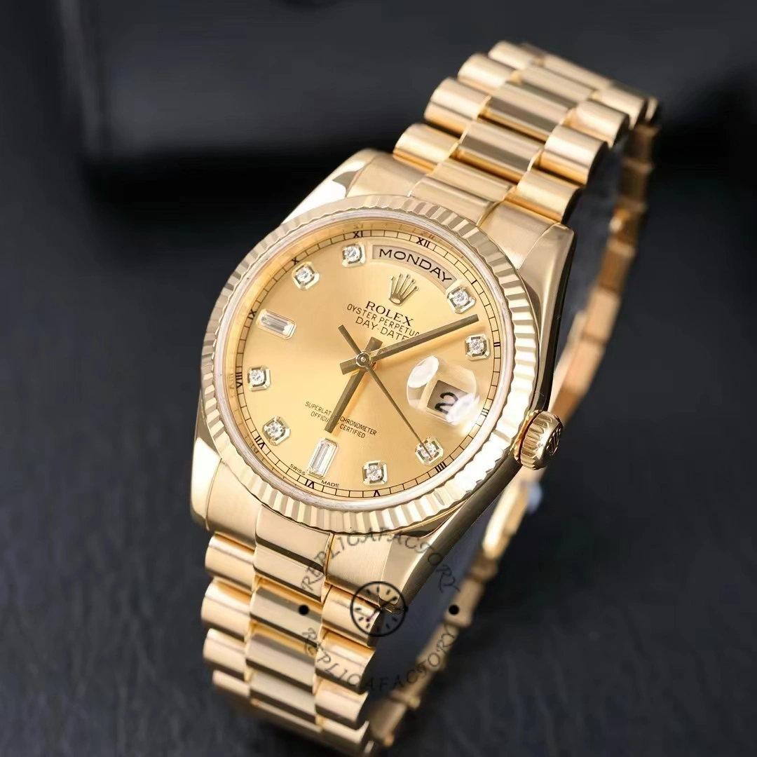 Rolex Day-Date 118238 Yellow Gold Diamond Champagne Dial 36mm Unisex Replica Watch