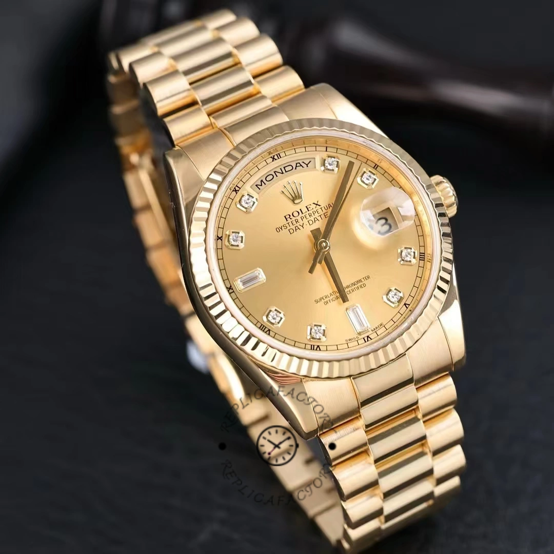 Rolex Day-Date 118238 Yellow Gold Diamond Champagne Dial 36mm Unisex Replica Watch