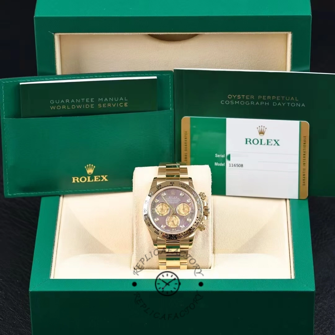 Rolex Daytona 116508 Yellow Gold Black Mother Of Pearl Dial 40MM Mens Replica Watch