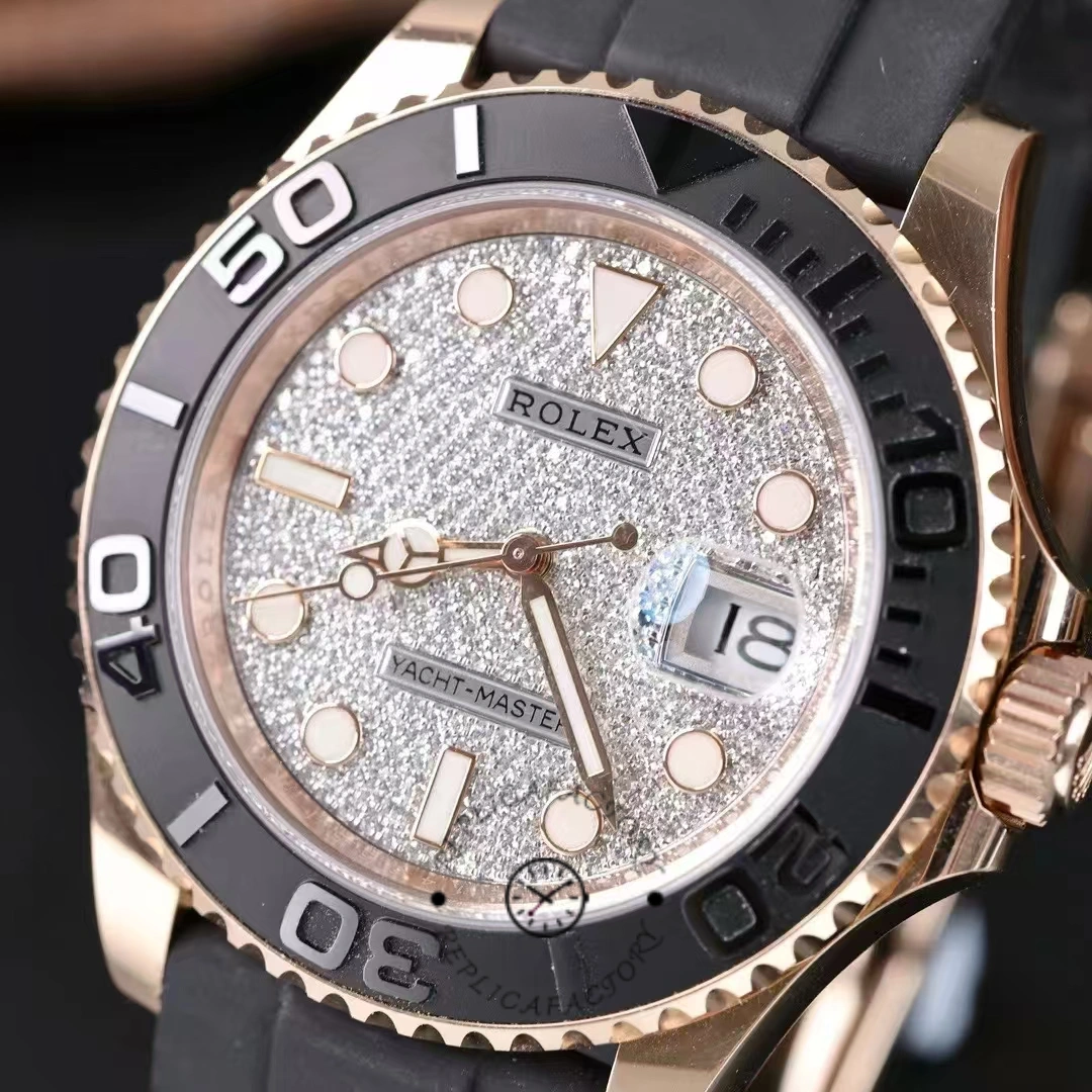 Rolex Yacht-Master II 126655 Diamond Pave Dial Rose Gold 40mm Mens Replica Watch