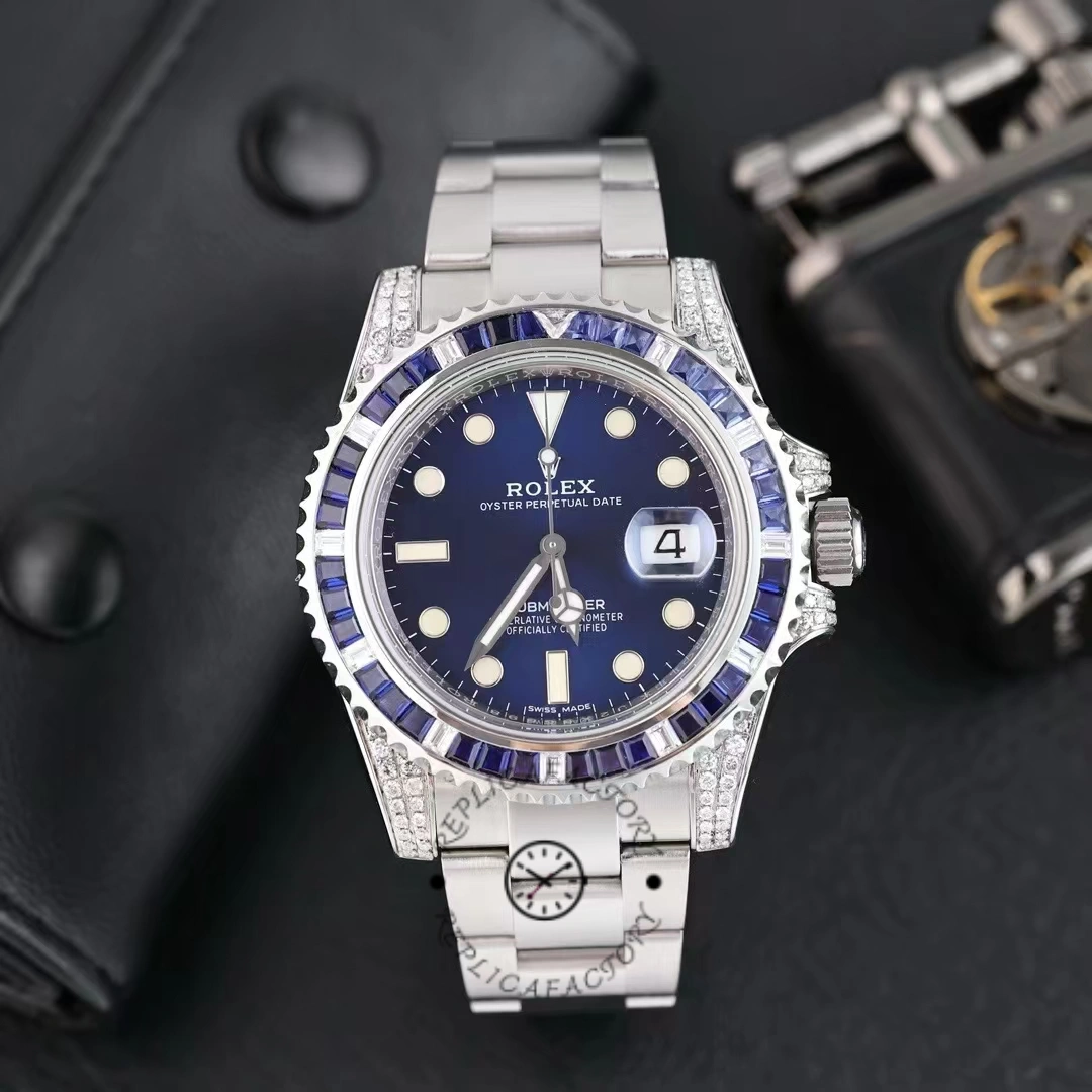 Rolex Submariner Date 116610LN Custom Diamond Stainless Steel Blue Dial 40MM Mens Replica Watch