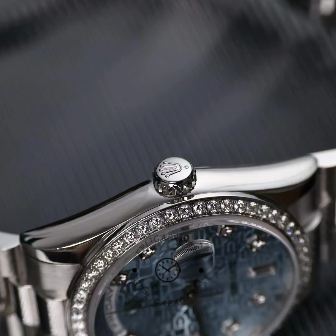 Rolex Day Date 118346 Blue Diamond Dial Platinum 36mm Unisex Replica Watch