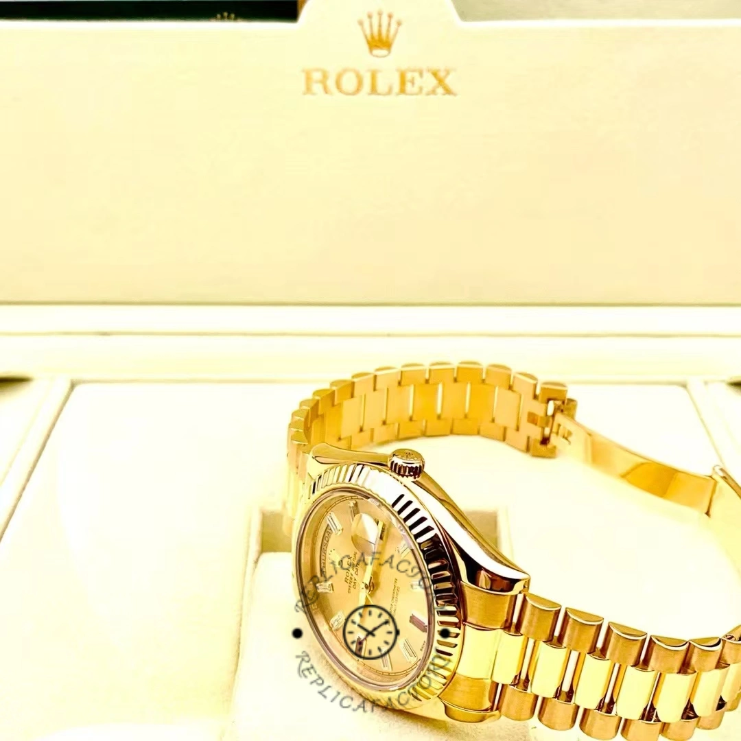 Rolex Day-Date 218238 Champagne Ruby Dial Yellow Gold 41MM Mens Replica Watch