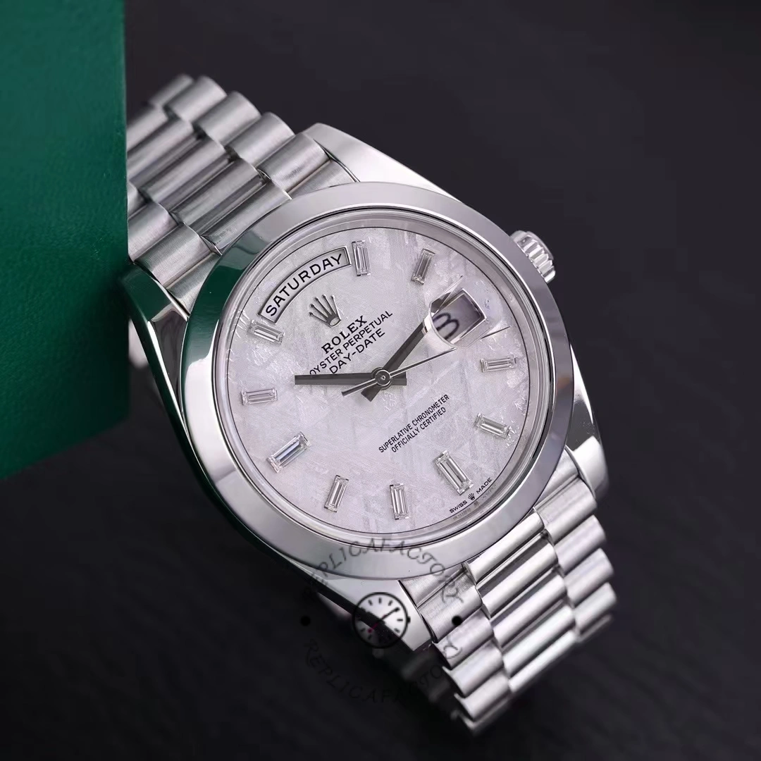 Rolex Day-Date 40mm Platinum Meteorite Baguette 228206 0036 Men's Watch