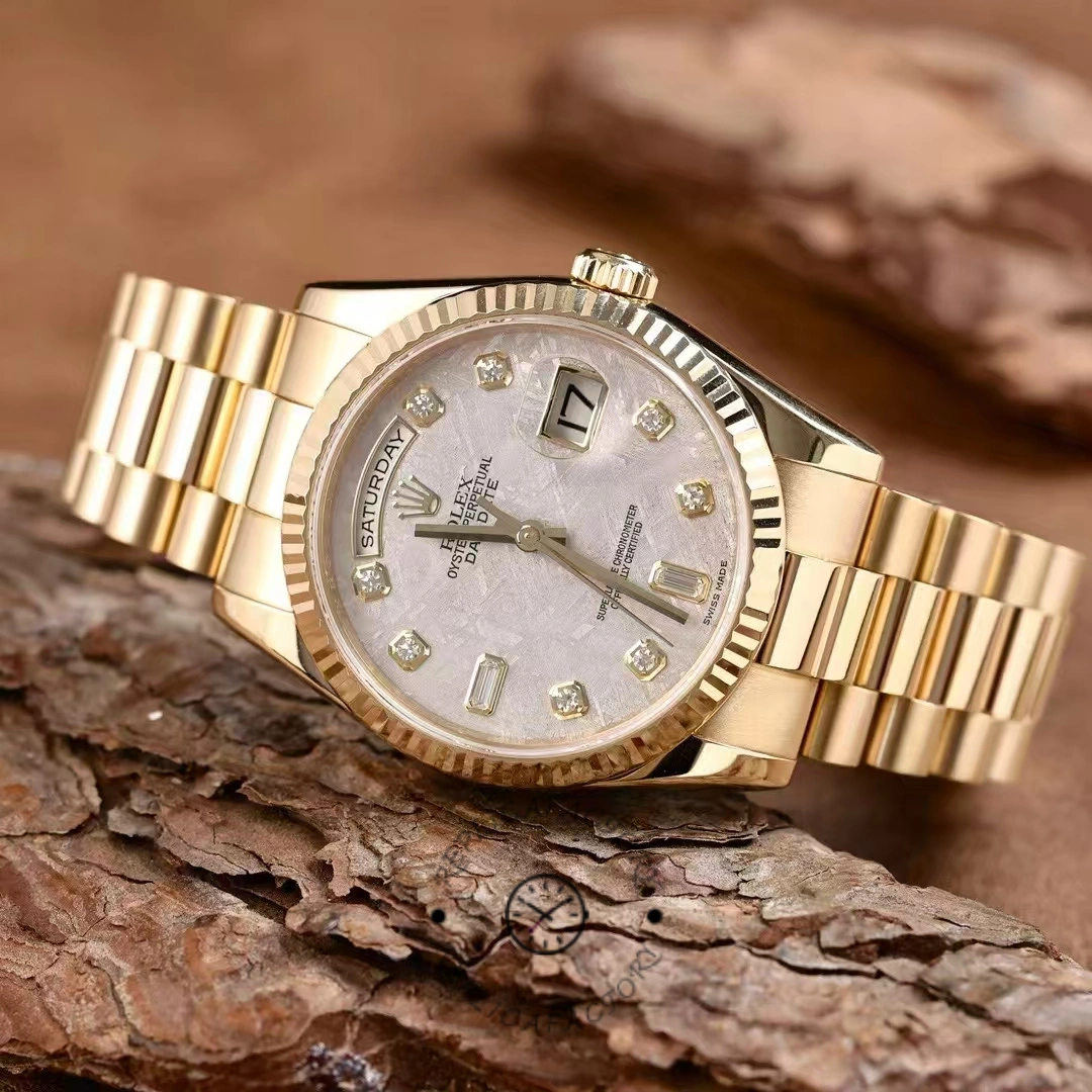 Rolex Day-Date 118238 Yellow Gold Diamond Meteorite Dial 36mm Unisex Replica Watch
