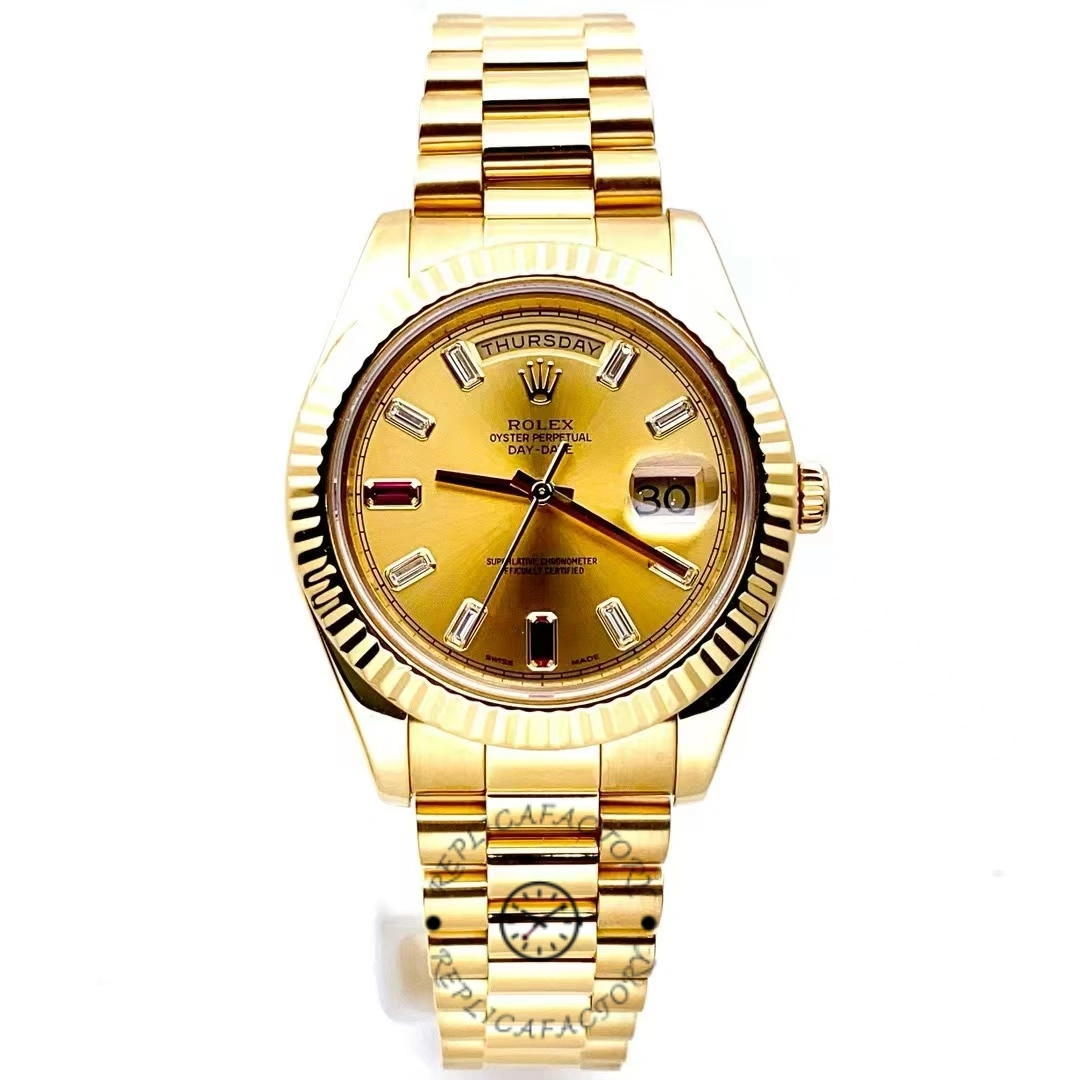 Rolex Day-Date 218238 Champagne Ruby Dial Yellow Gold 41MM Mens Replica Watch
