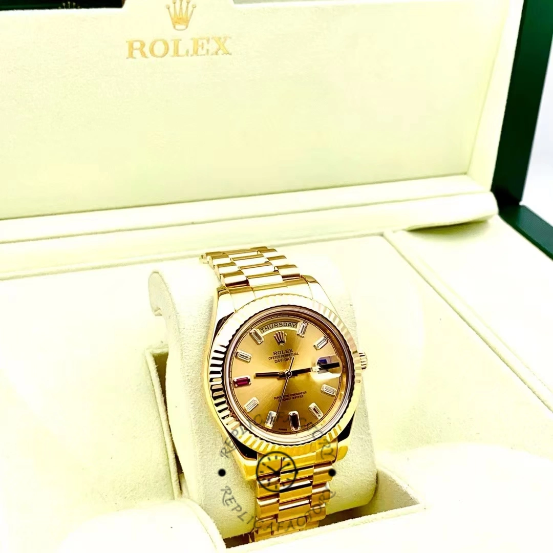 Rolex Day-Date 218238 Champagne Ruby Dial Yellow Gold 41MM Mens Replica Watch